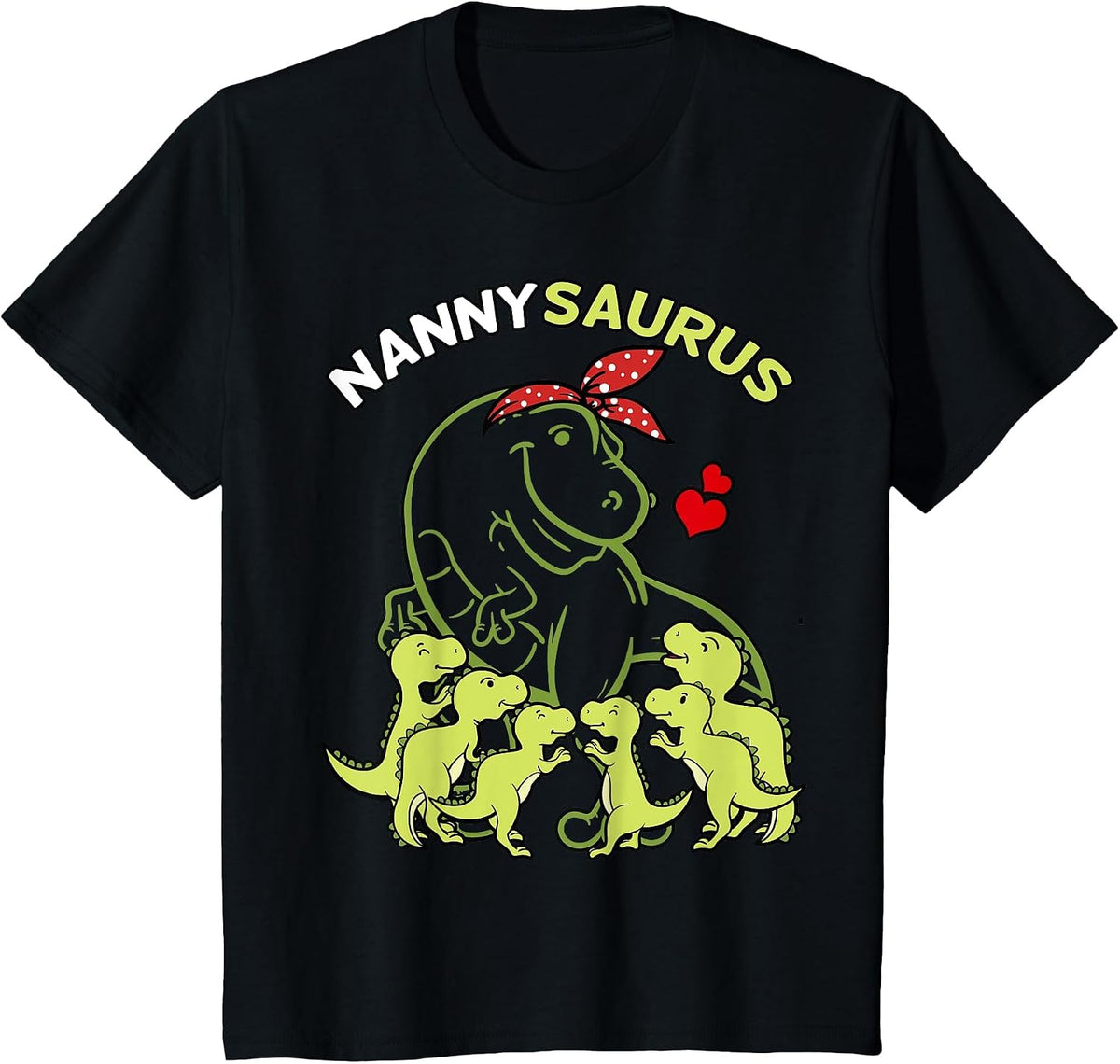 Nannysaurus Nanny 6 Kids Dinosaur Mother's Day T-Shirt - Black