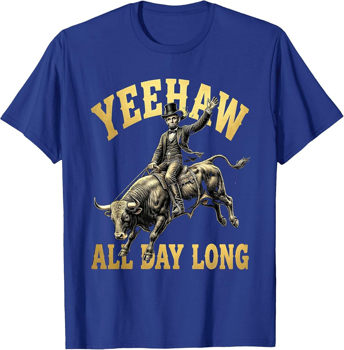 Men's Yeehaw All Day Long Country Western Design T-Shirt - Royal Blue