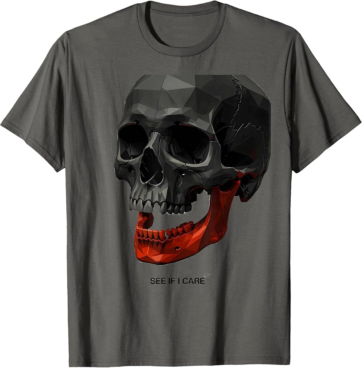 Men's See If I Care Funny Skull Sarcastic Skeleton Lover Humor T-Shirt - Asphalt Grey