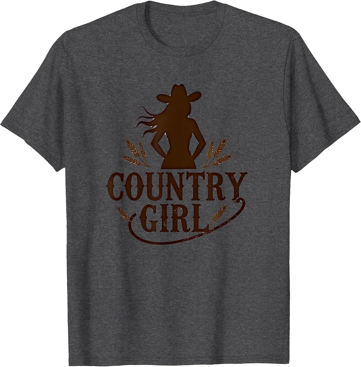 Country Girl Cowgirl Silhouette Wheat Western T-Shirt - Dark Heather Grey
