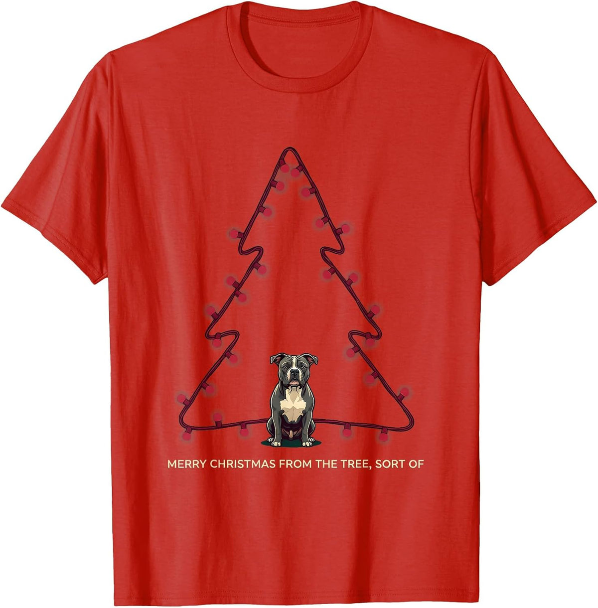 Men's Merry Christmas From The Tree, Sort Of Funny Pitbull Holiday T-Shirt - Red