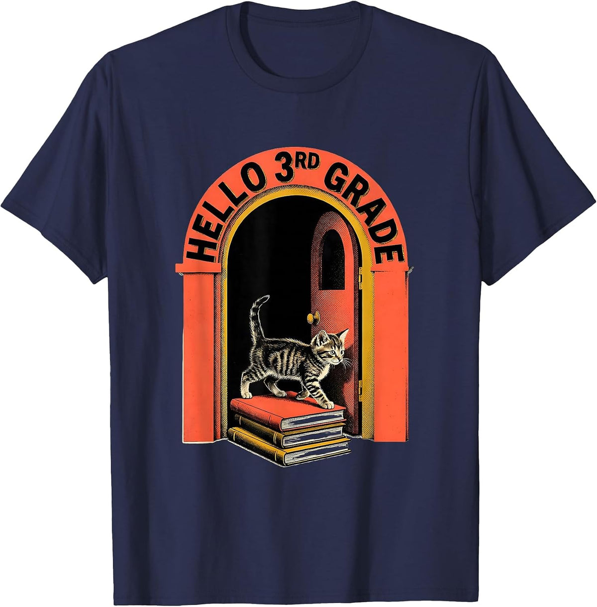 Hello 3rd Grade Cute Kitten Back To School Girls Teachers T-Shirt - Navy Blue