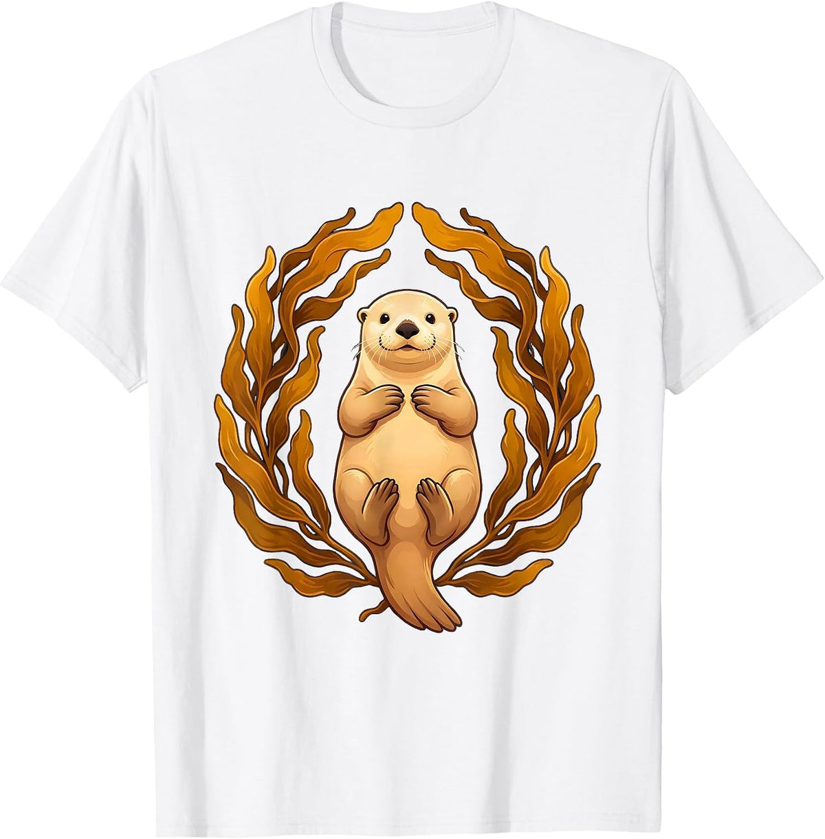 Men's Sea Otter Floating in Kelp Illustration T-Shirt - White
