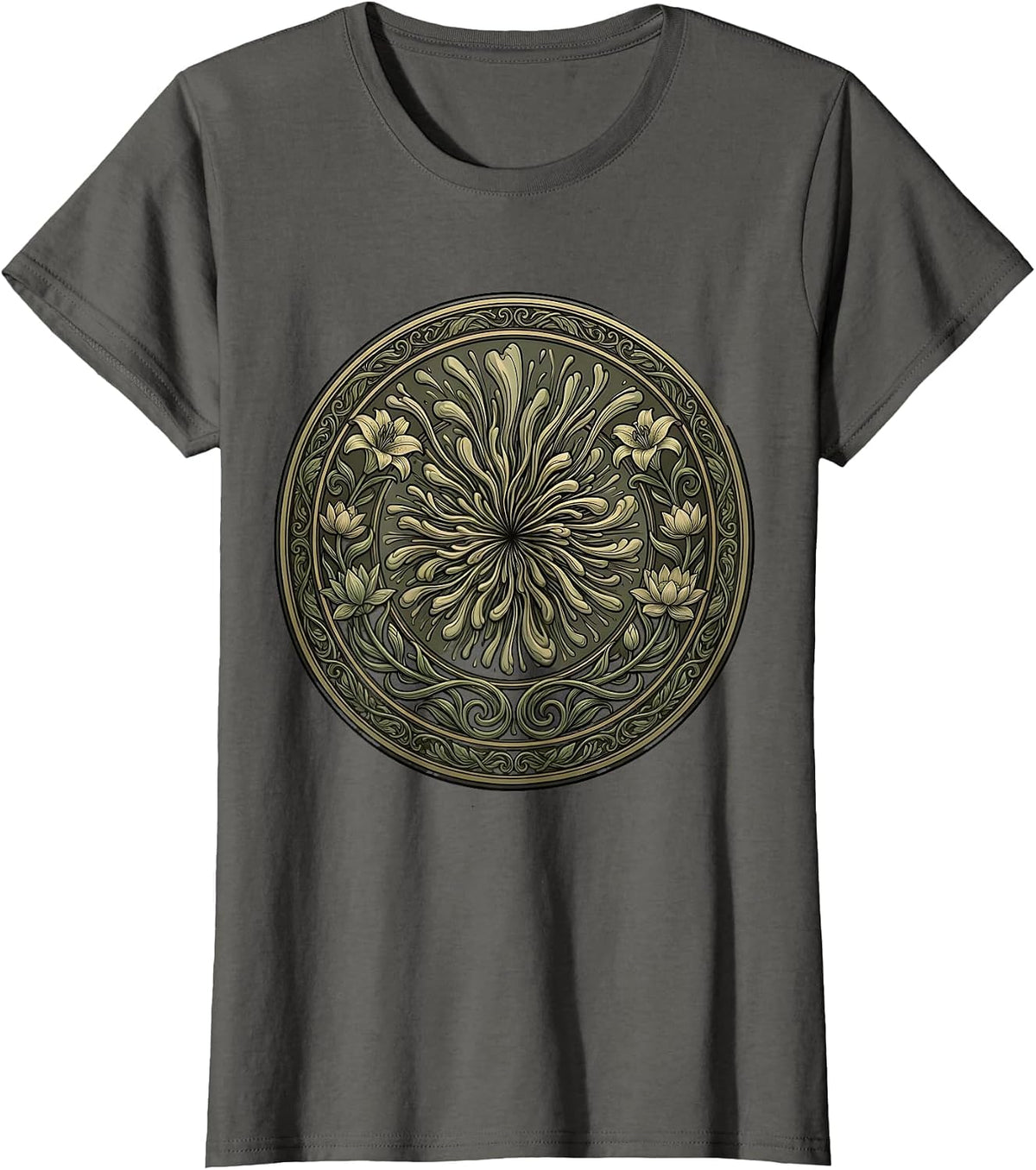 Women's Library Stamp Ink Burst Graphic Design T-Shirt - Asphalt Grey