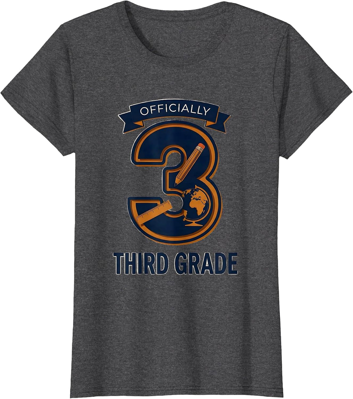 Women's Officially Third Grade Playful School Pride Teacher Team T-Shirt - Dark Heather Grey