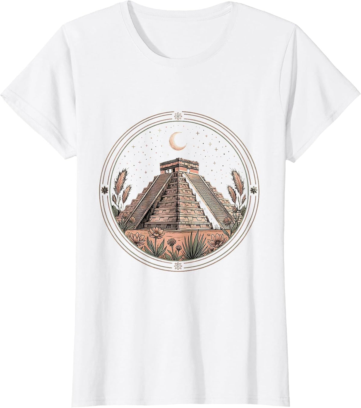 Latina Ancient Pyramid Starry Night Illustration T-Shirt - White