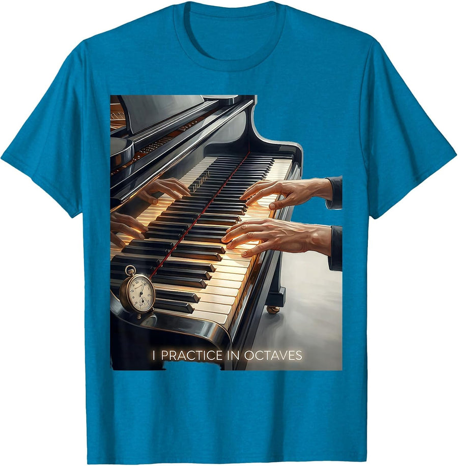 I Practice In Octaves Funny Pianist Keyboard Player Gift T-Shirt - Sapphire Blue