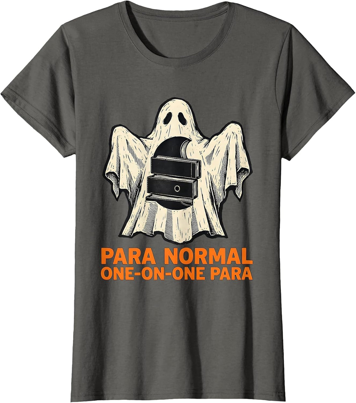 Women's Para Normal One-on-One Para Ghost Linocut Sped Teacher T-Shirt - Asphalt Grey