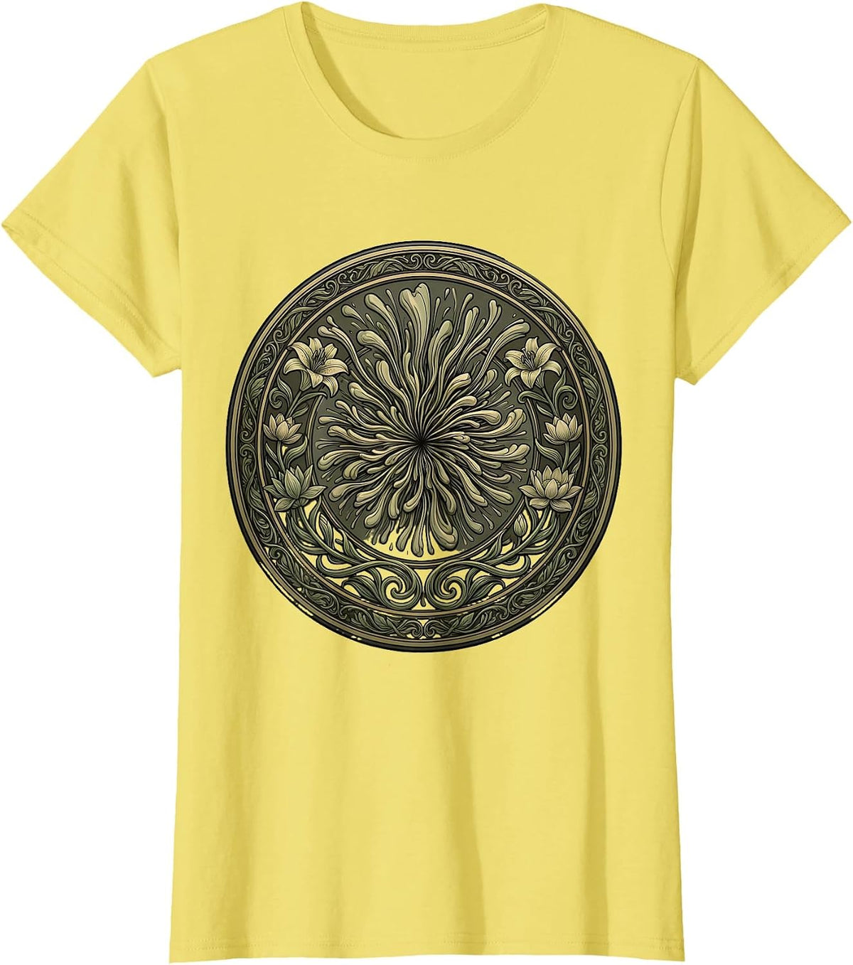 Women's Library Stamp Ink Burst Graphic Design T-Shirt - Lemon Yellow
