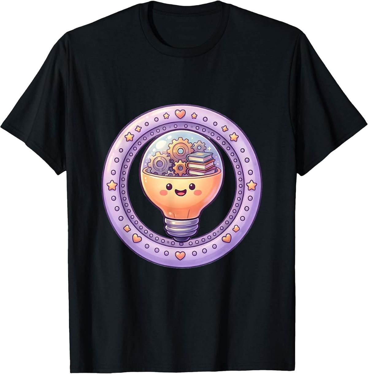 Men's Teacher Lightbulb Gears and Books Illustration T-Shirt - Black