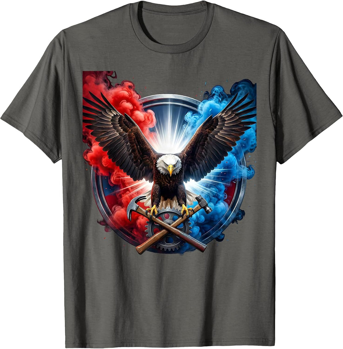 Men's Patriotic Bald Eagle Gear and Hammer Graphic T-Shirt - Asphalt Grey