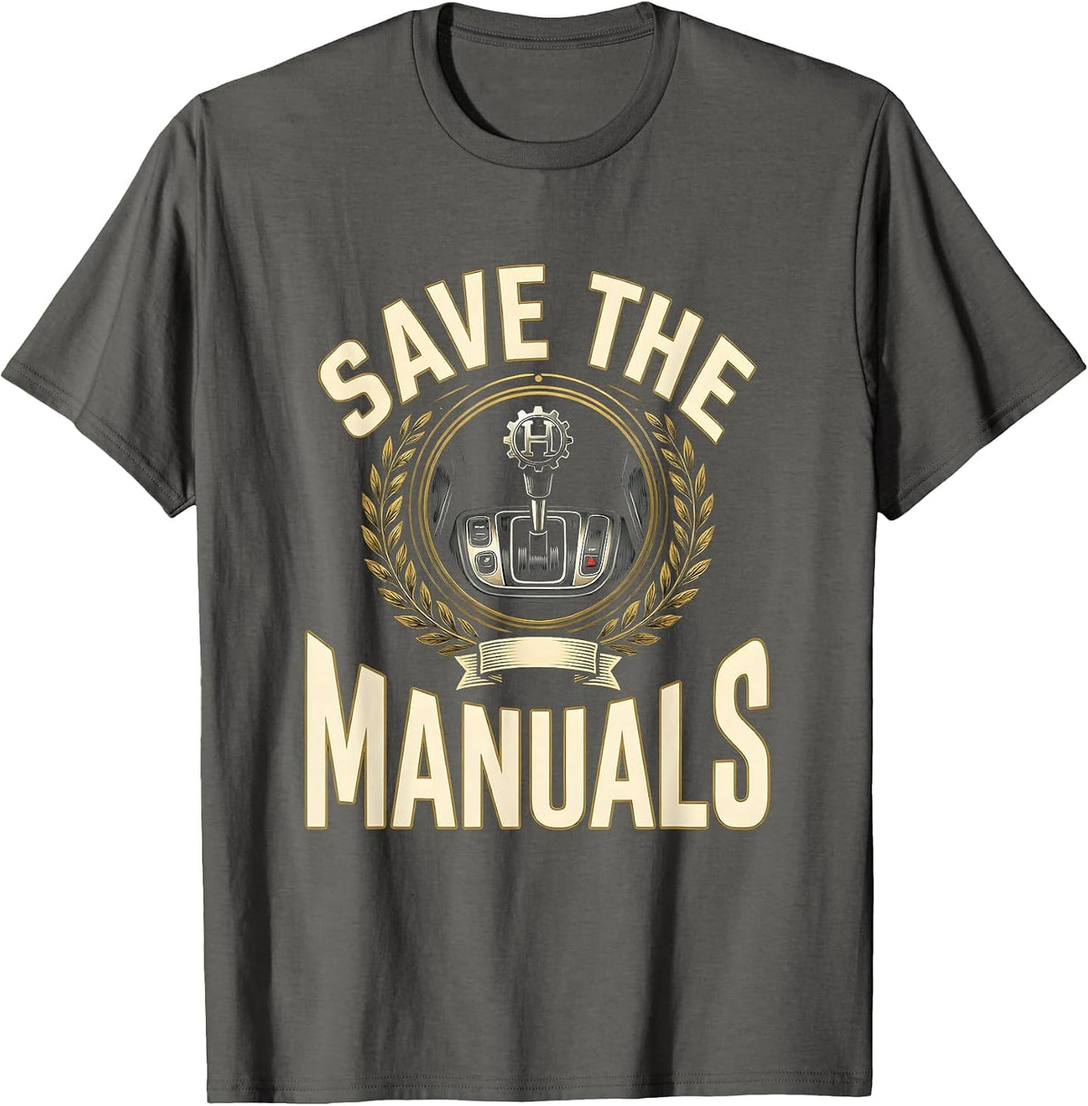 Save The Manuals Gear Shifter Design T-Shirt - Asphalt Grey