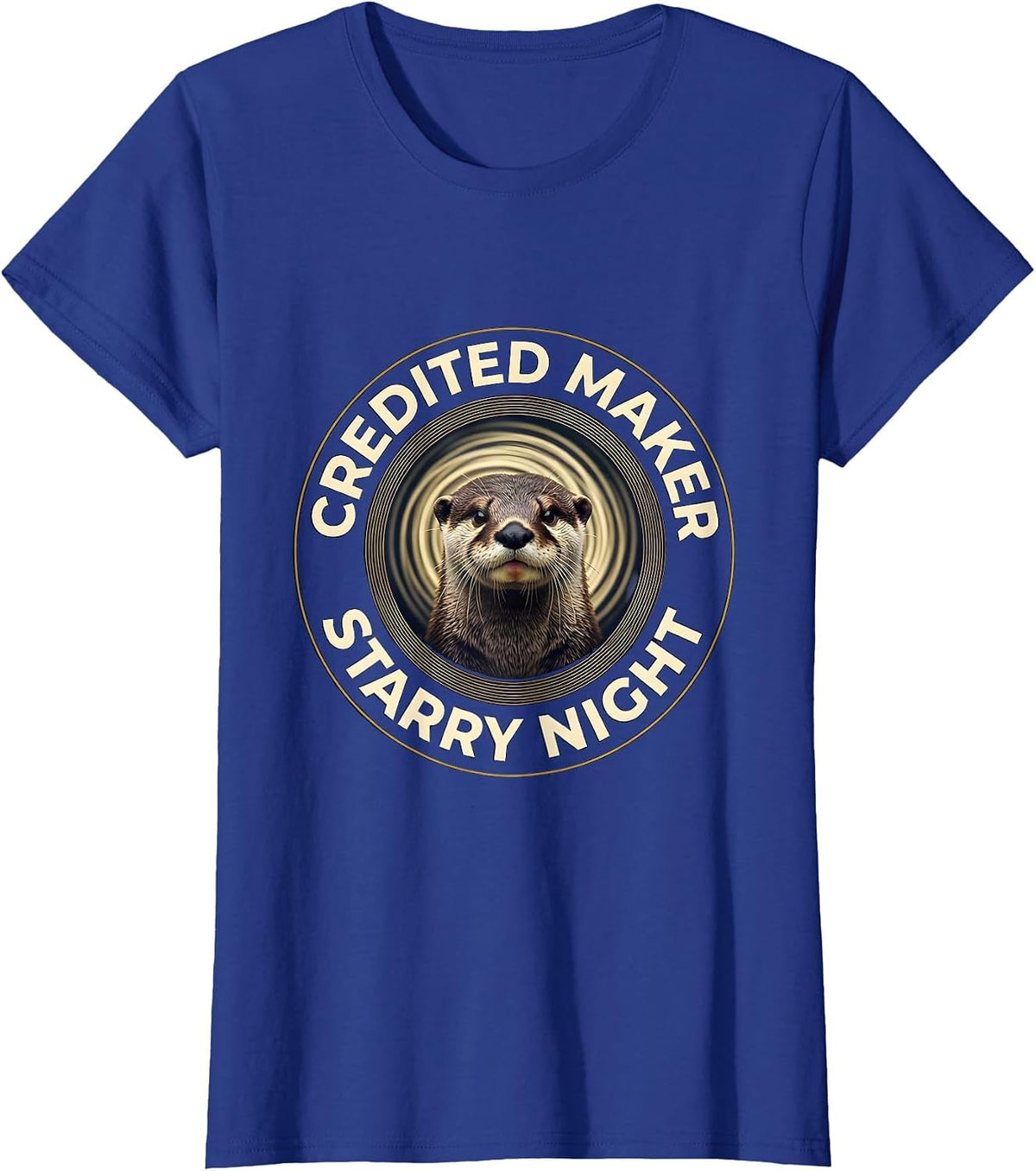 Women's Credited Maker Starry Night Whimsical Otter Art Lover Humor T-Shirt - Royal Blue