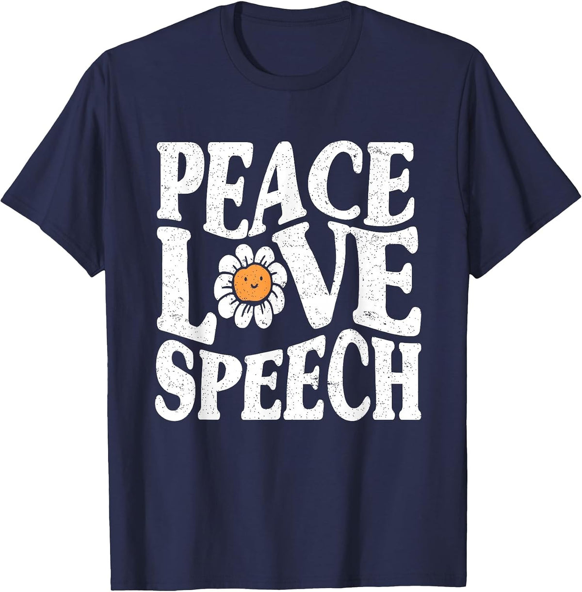 Peace Love Speech Therapy Speech Language Pathologist SLP T-Shirt - Navy Blue