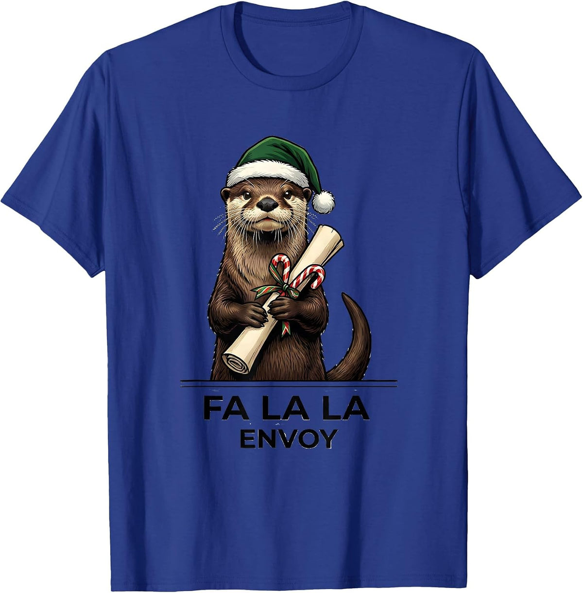 Men's Fa La La Envoy Funny Christmas Otter Mascot Holiday Pun T-Shirt - Royal Blue