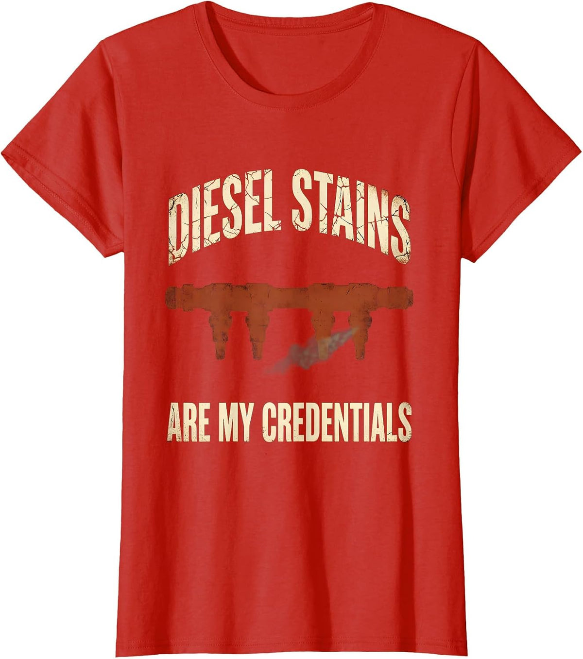 Diesel Stains Are My Credentials Funny Diesel Mechanic Gift T-Shirt - Red