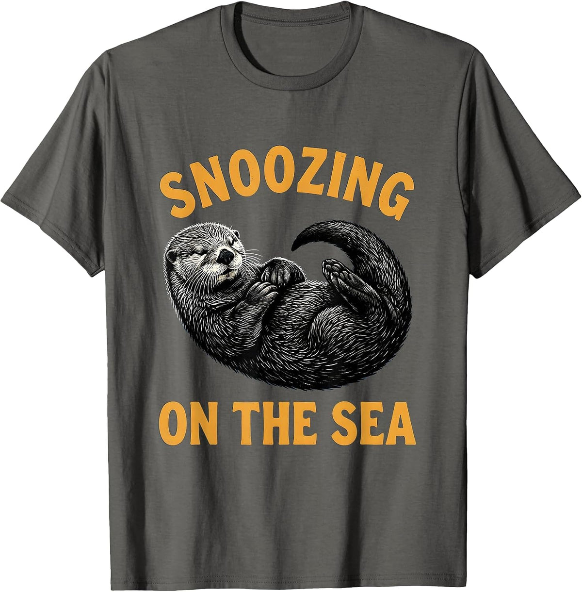 Snoozing On The Sea Cute Sea Otter Design T-Shirt - Asphalt Grey