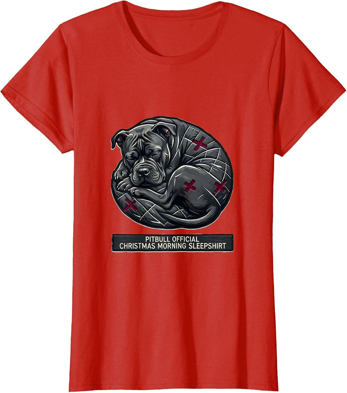 Women's Pitbull Official Christmas Morning Sleepshirt Dog Lover T-Shirt - Red