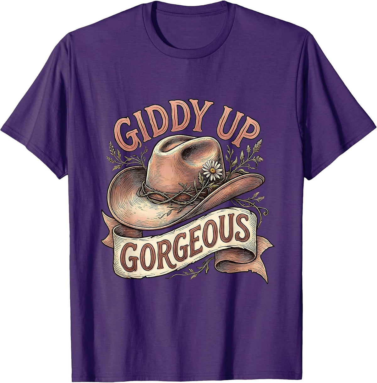Men's Pink Cowgirl Giddy Up Gorgeous Western Design T-Shirt - Purple