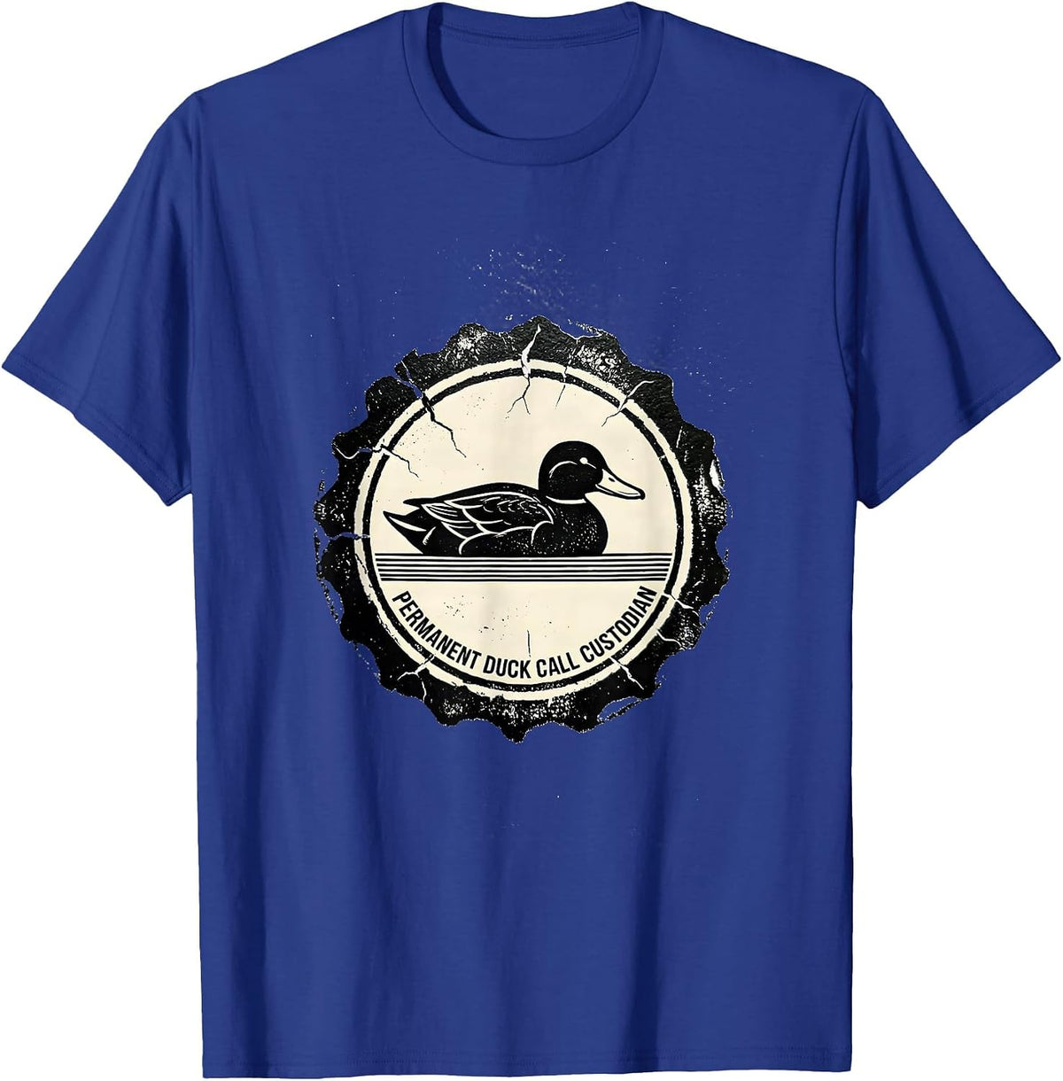 Men's Permanent Duck Call Custodian Funny Duck Hunter Rubber Stamp T-Shirt - Royal Blue