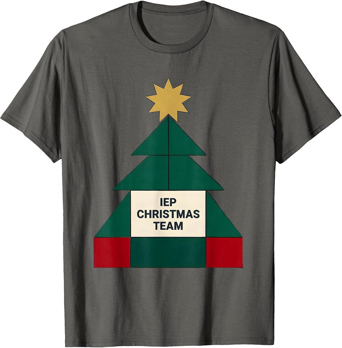 IEP Christmas Team Quilt Block Patchwork Special Ed Teacher T-Shirt - Asphalt Grey