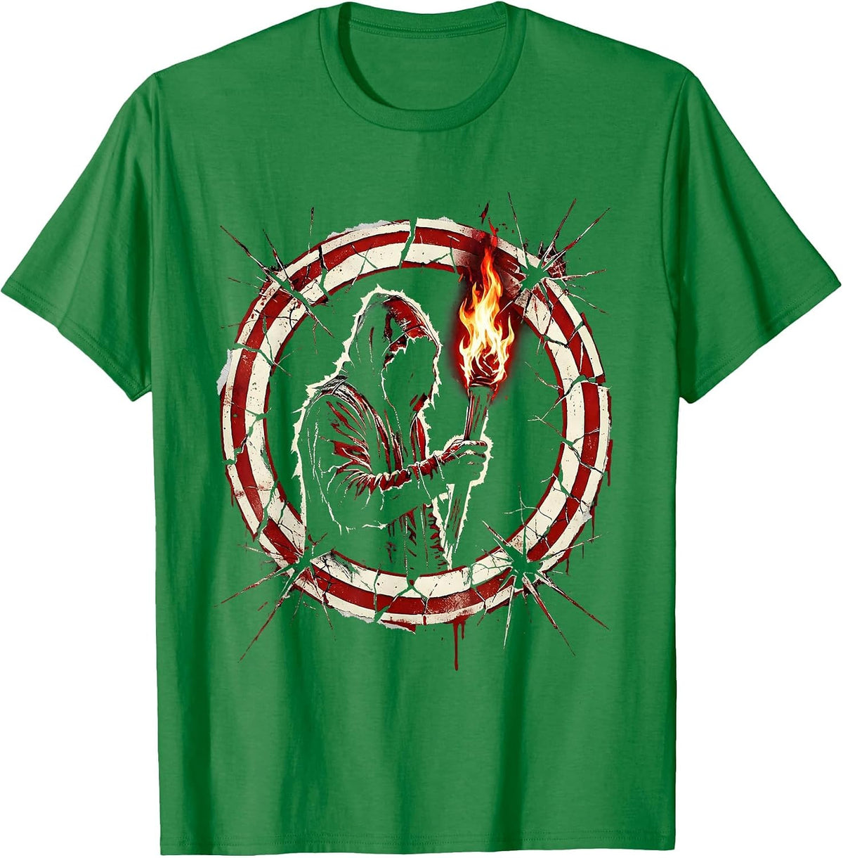 Men's Heavy Metal Hooded Torch Bearer Dark Art T-Shirt - Kelly Green