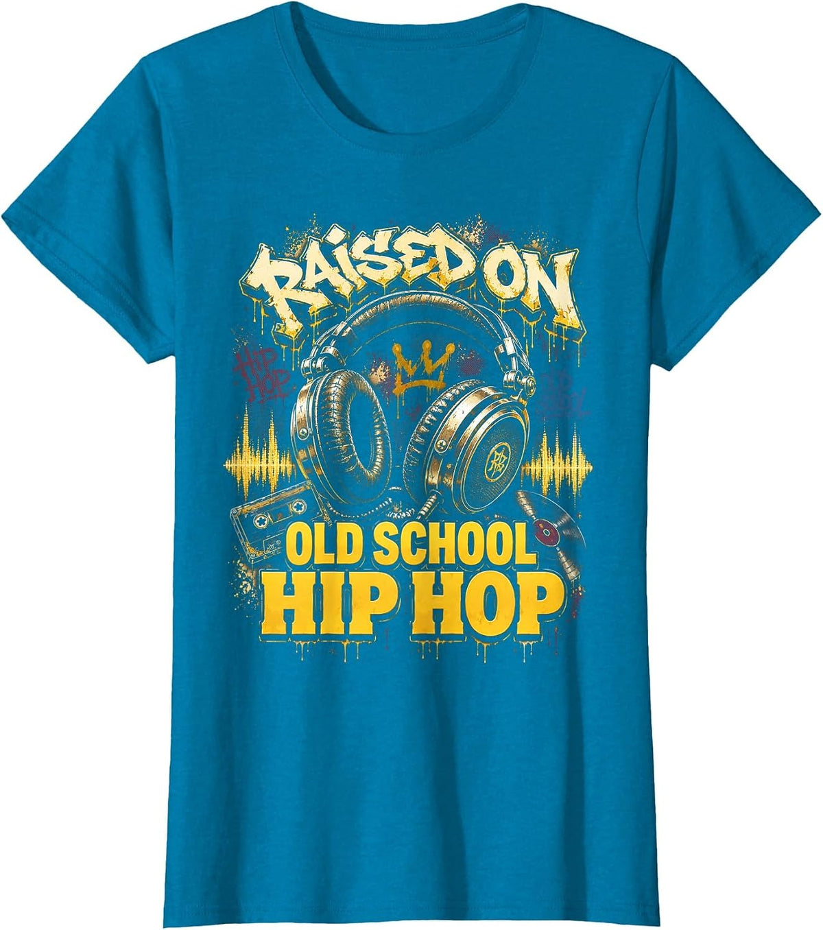 Raised On Old School Hip Hop Cassette Graffiti Rap T-Shirt, Women, Sapphire Blue, 3X-Large - As Pictured