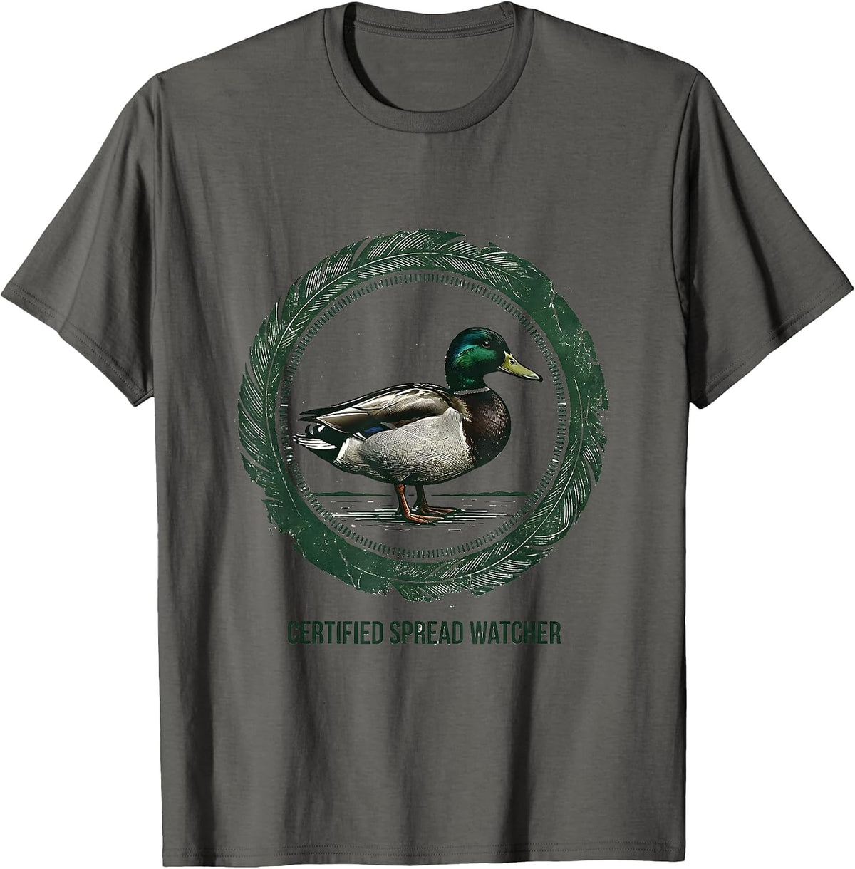 Men's Certified Spread Watcher Rubber Stamp Mallard Duck Hunting T-Shirt - Asphalt Grey