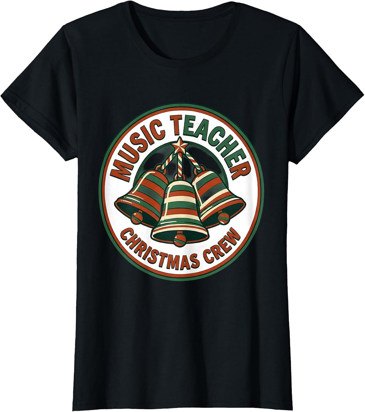 Music Teacher Christmas Crew Funny Classroom Teacher Humor T-Shirt - Black