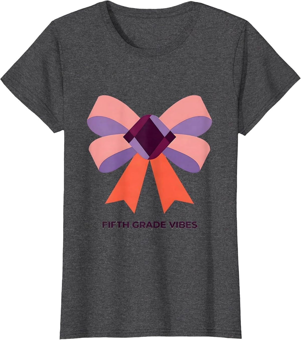 Women's Fifth Grade Vibes Quilt Block Patchwork Bow Back to School T-Shirt - Dark Heather Grey