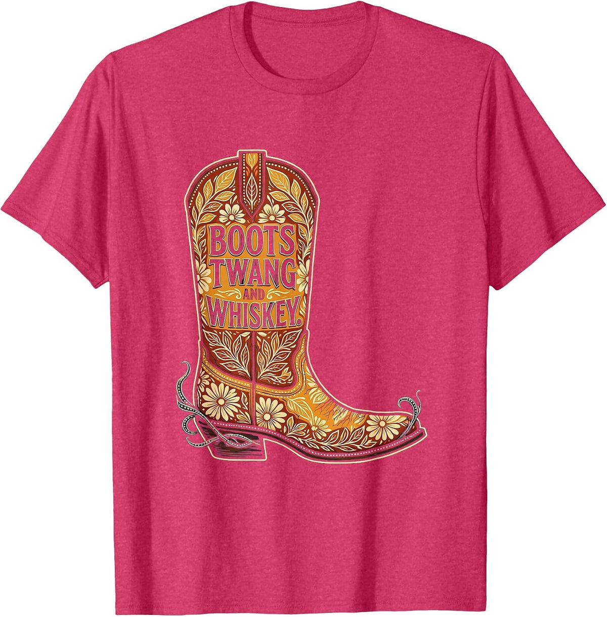 Men's Boots Twang and Whiskey Country Music Design T-Shirt - Red Heather