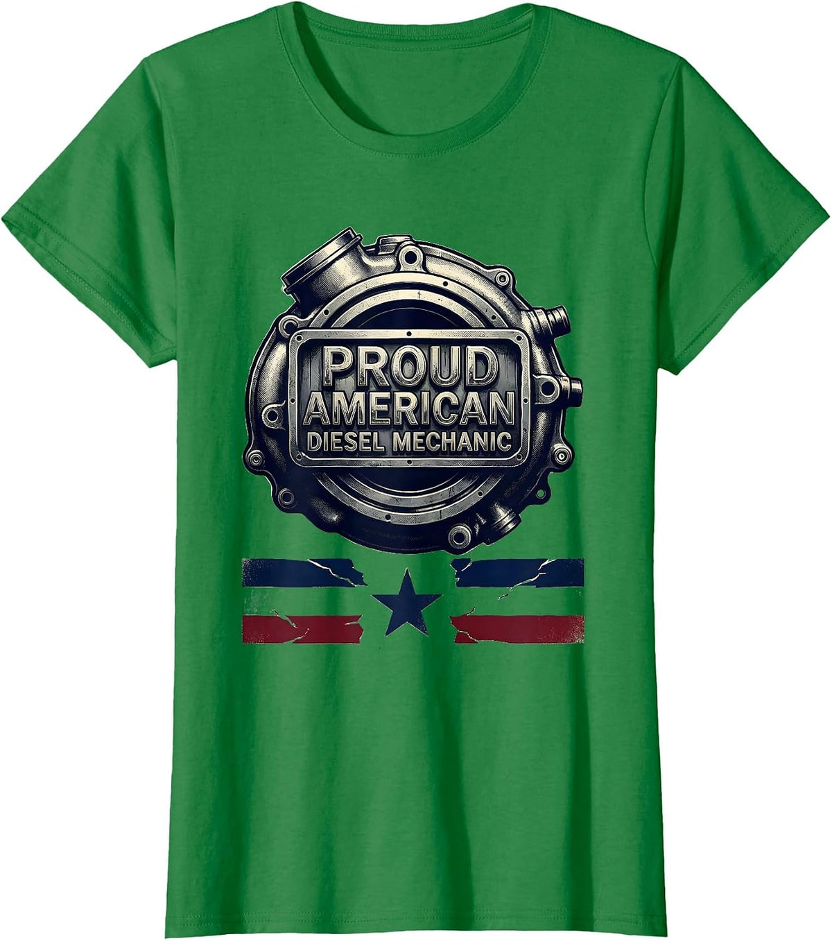 Proud American Diesel Mechanic Patriotic Blue Collar Worker T-Shirt - Kelly Green