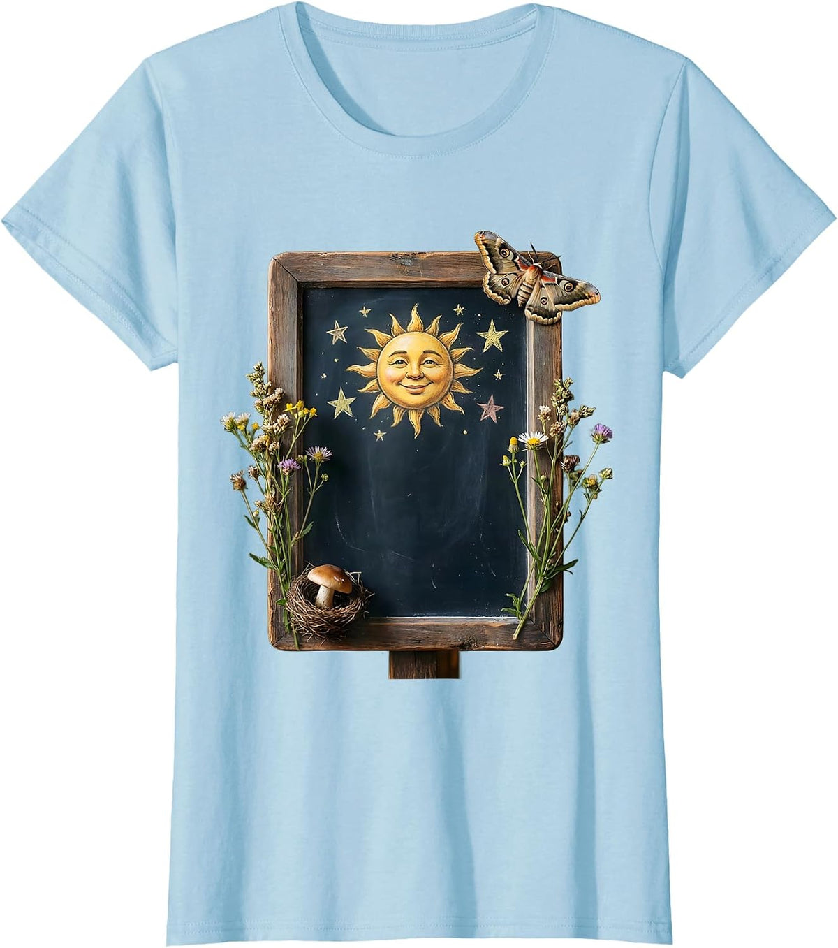 Third Grade Teacher Chalkboard Sun and Stars Design T-Shirt - Baby Blue
