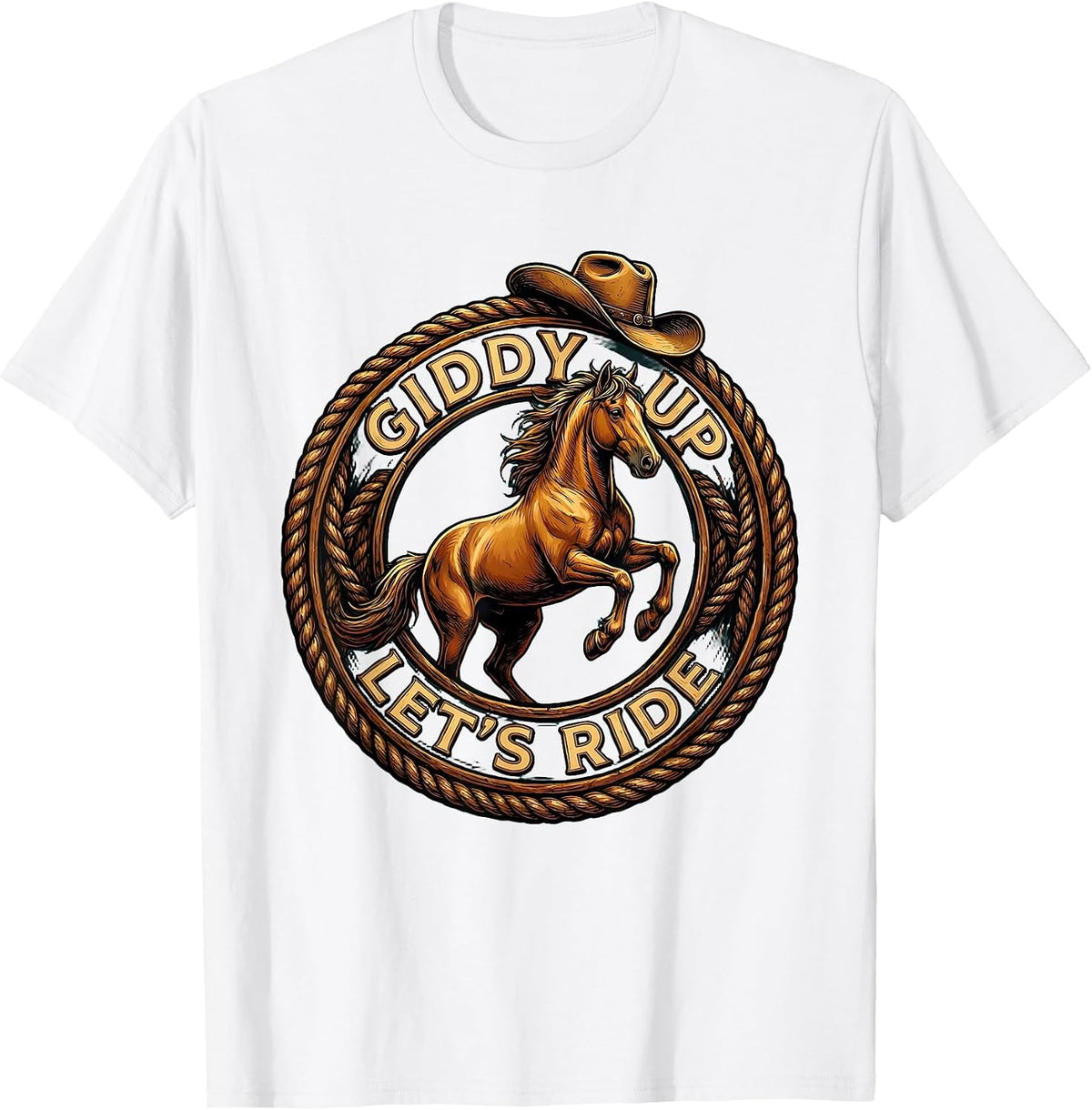 Men's Giddy Up Let's Ride Cowboy Western Design T-Shirt - White