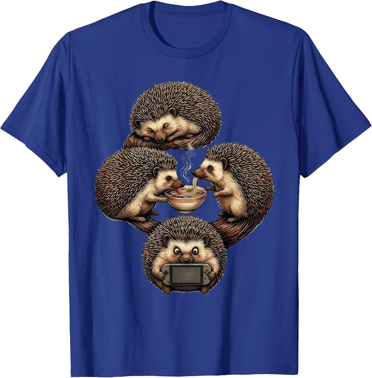 Round Hedgehog Ramen Cat Gaming Anime Humor T-Shirt - Royal Blue