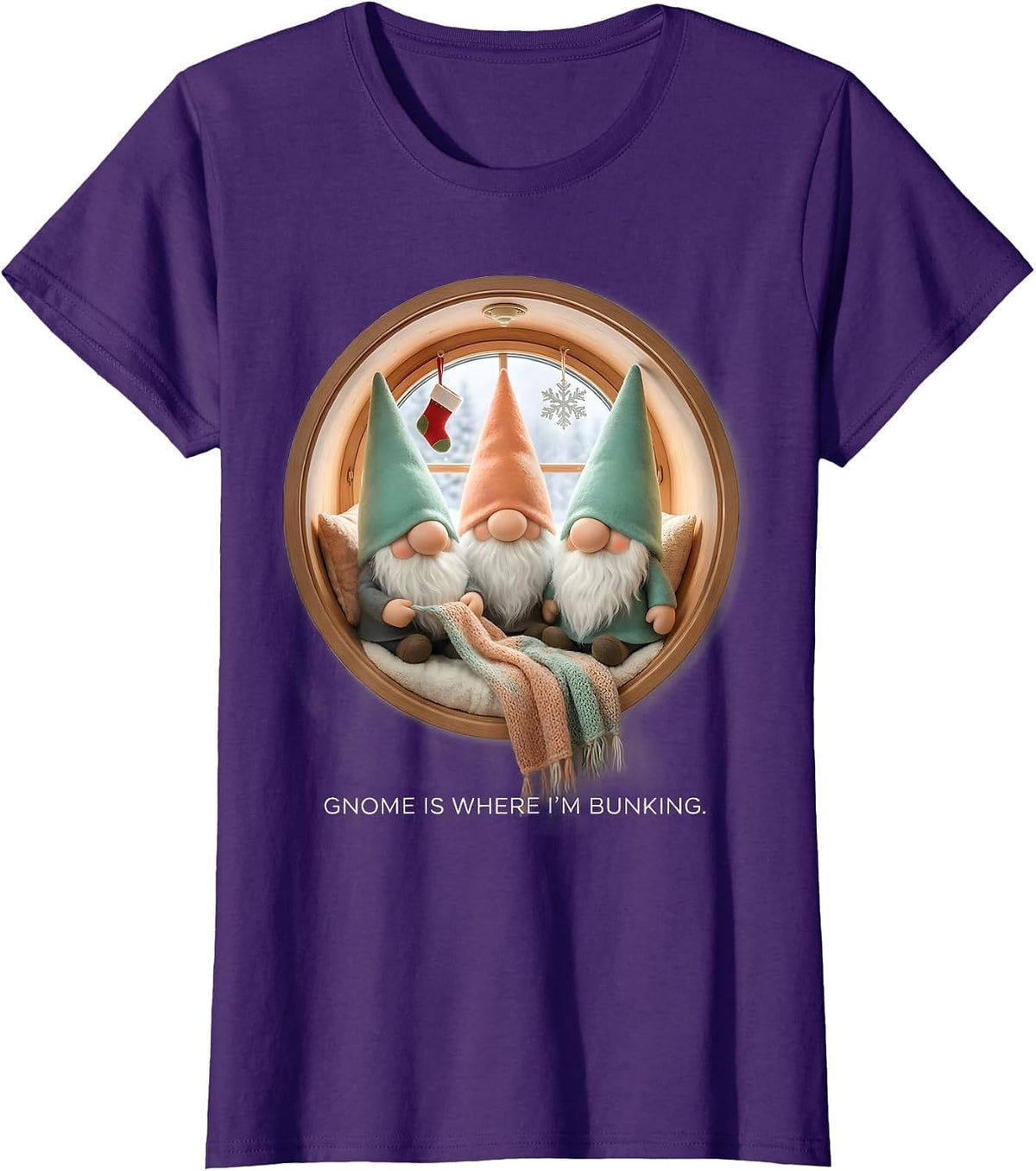 Gnome Is Where I'm Bunking Cute Kawaii Gnome Lover Christmas T-Shirt - Purple
