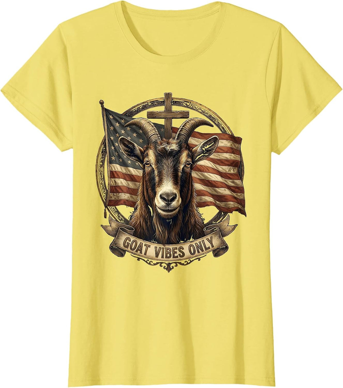 Goat Vibes Only Funny Goat Lover Design T-Shirt - Lemon Yellow