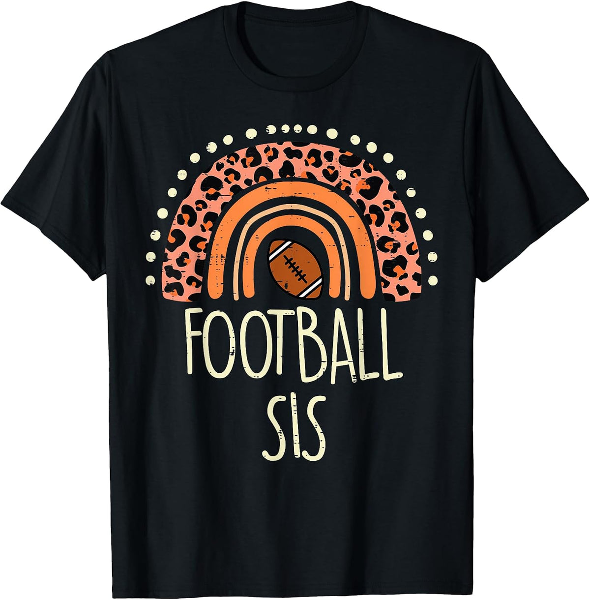 Leopard Rainbow American Football Sis Family Matching Sister T-Shirt, Men, Black, Small - As Pictured