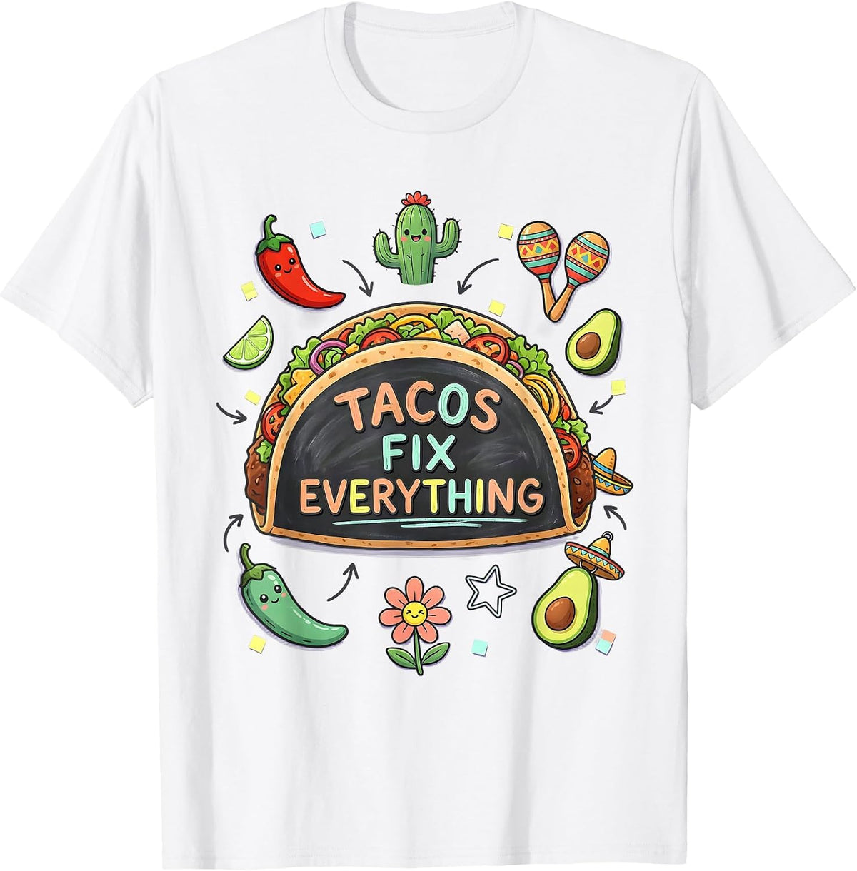 Men's Tacos Fix Everything Mexican Heritage Design T-Shirt - White