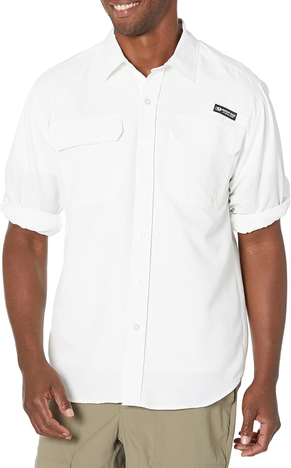 Mens Mossy Oak Long Sleeve Button Down Fishing Shirt - White