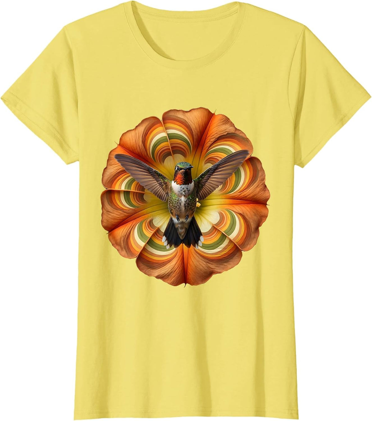 Hummingbird Trumpet Flower Botanical Art T-Shirt - Lemon Yellow
