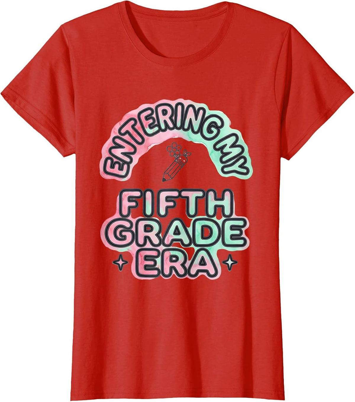 Entering My Fifth Grade Era Kawaii Doodle Back to School T-Shirt - Red