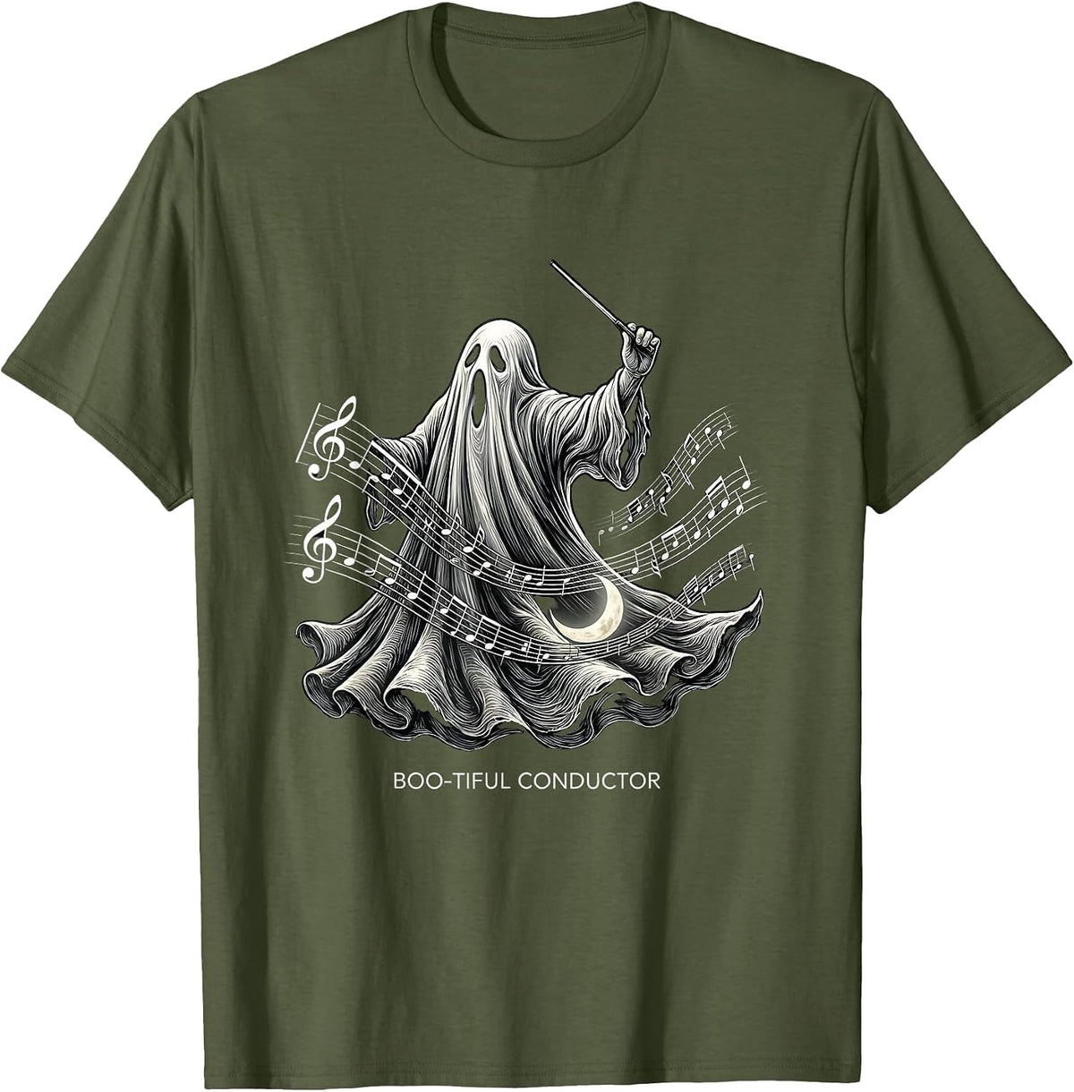 Boo-tiful Conductor Ghost Musician Halloween Music Teacher T-Shirt - Olive Green