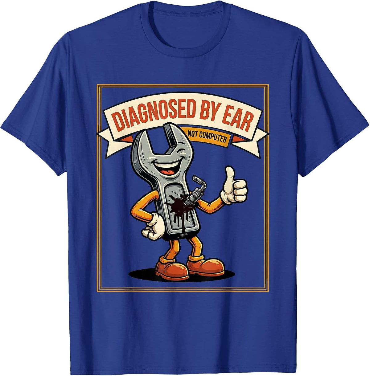 Diagnosed By Ear, Not Computer Funny Trucker Diesel Mechanic T-Shirt - Royal Blue