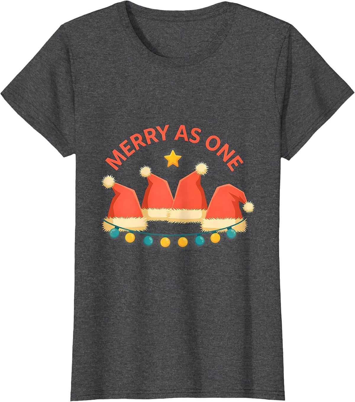 Women's Merry as One Festive Santa Hat Family Matching Christmas T-Shirt - Dark Heather Grey