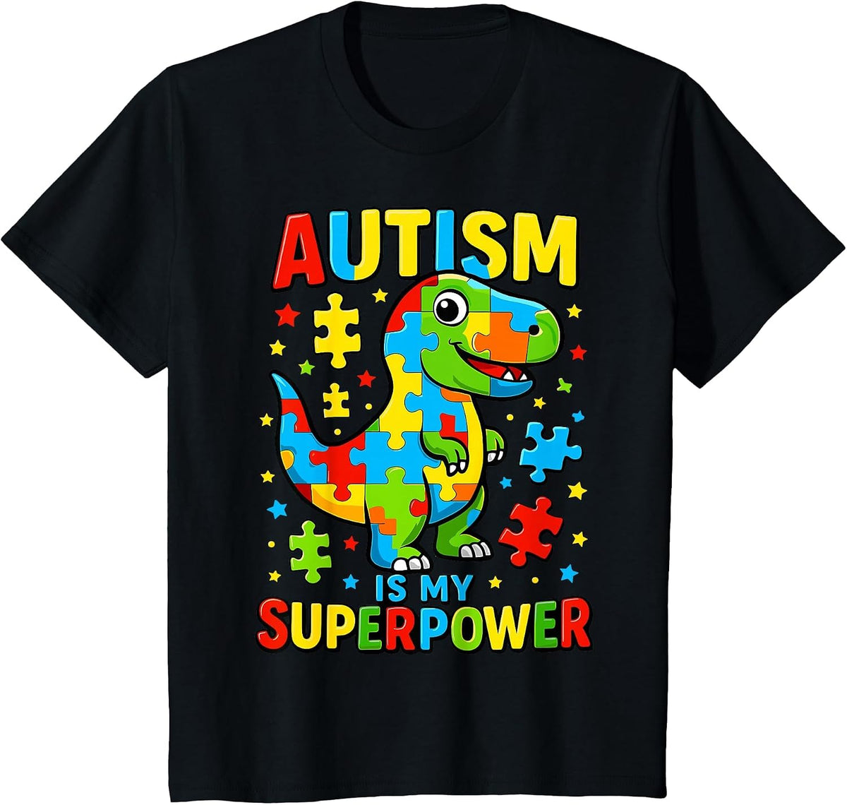 Autism is My Superpower Autism Awareness T-Rex Dino T-Shirt - Black