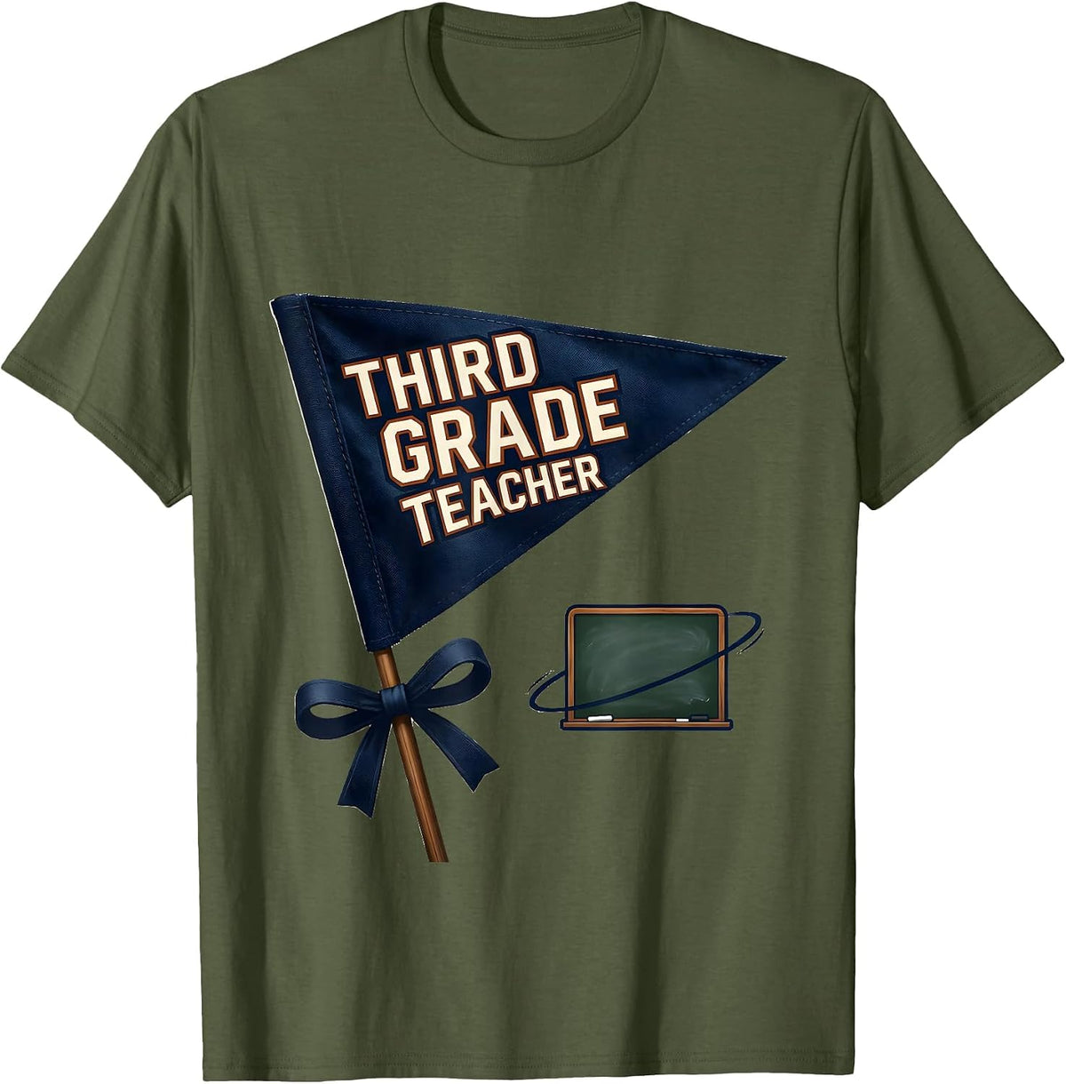 Men's Third Grade Teacher Pennant Flag Back To School Teacher T-Shirt - Olive Green