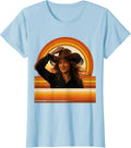 Women's Cowgirl Tipping Hat Winking Illustration T-Shirt - Baby Blue