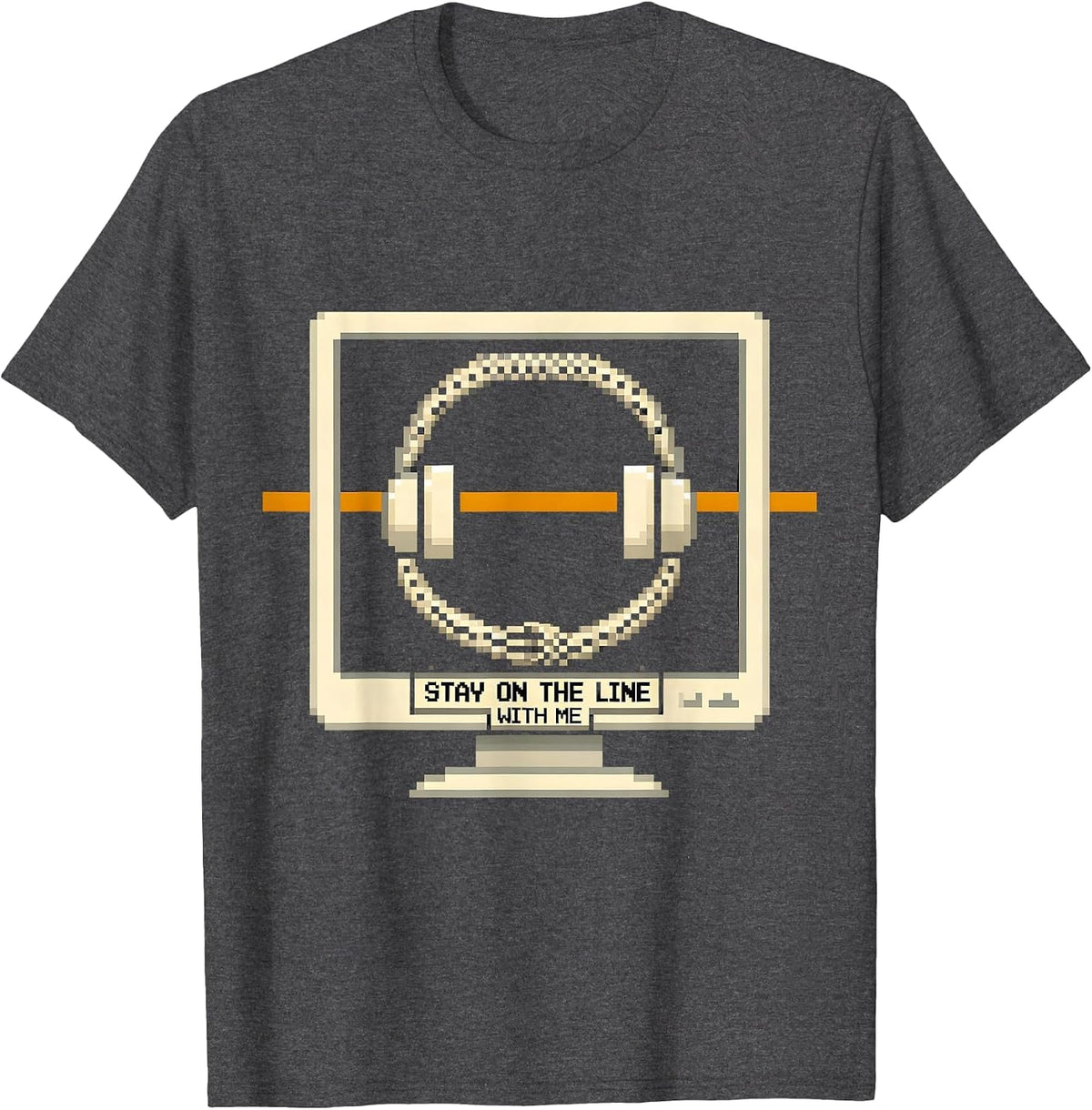 Stay On The Line With Me Pixel Art 911 Dispatcher Thin T-Shirt - Dark Heather Grey