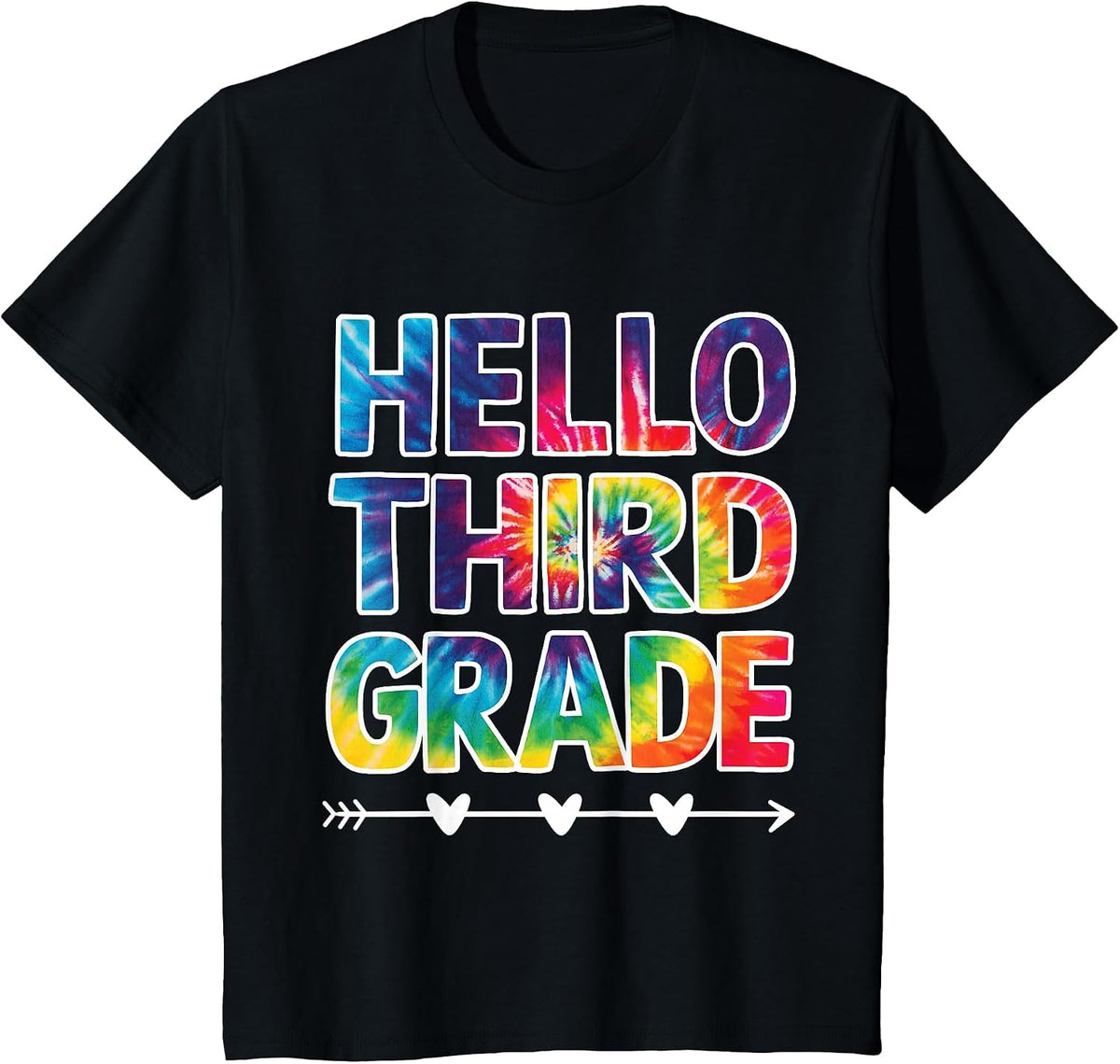 Tie Dye Hello Third Grade First Day of School Teacher Girls T-Shirt - Black